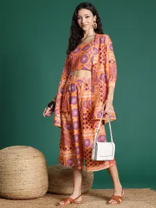 Sangria Casual Printed Co-Ords with Shrug