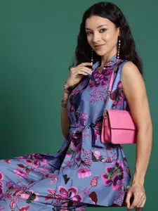 Sangria Floral Print Co-Ords with Shrug & Belt