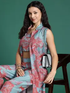 Sangria Printed Co-Ords with Longline Shrug