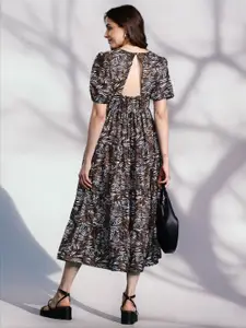 DressBerry Printed Fit & Flare Tiered Midi Dress