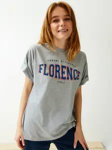 Trendyol Round Neck Typography Printed Short Sleeves Cotton T-shirt