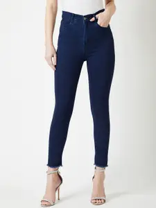 Chemistry Women Skinny High Rise Solid Cropped Fringed Hemline Stretchable Denim Jeans