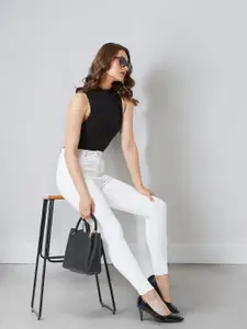 Chemistry Women Skinny Fit High Rise Clean Look Regular Length Bleached Denim Jeans