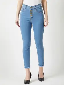 Chemistry Women Skinny Solid High Rise Cropped Fringed Hemline Stretchable Denim Jeans