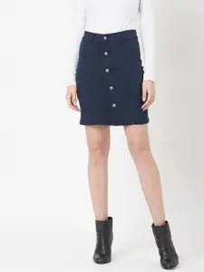 Chemistry Women Stretchable Solid A-line Mini Denim Skirt
