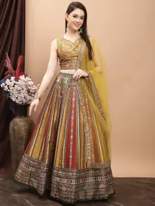 Mitera Printed Mirror Work Ready To Wear Lehenga & Blouse With Dupatta