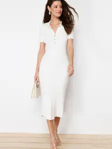 Trendyol Striped Shirt Collar A-Line Midi Dress