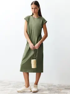 Trendyol Pure Cotton Cap Sleeves A-Line Midi Dress