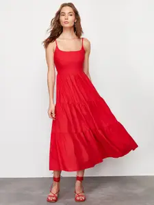 Trendyol Shoulder Straps Gathered Tiered A-Line Midi Dress