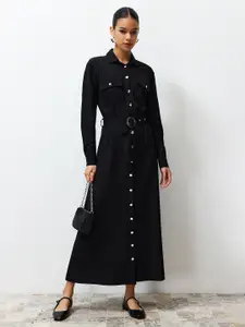 Trendyol Shirt Collar Long Sleeves Shirt Maxi Dress