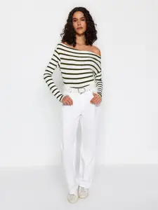 Trendyol One Shoulder Long Sleeveless Striped Cotton Top