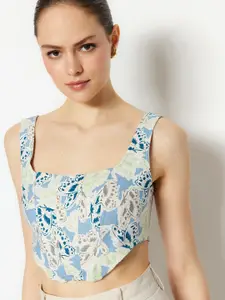 Trendyol Square Neck Sleeveless Floral Print Crop Top