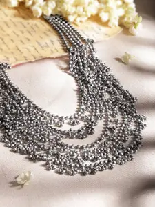 Rubans Silver-Plated Multilayered Ghungroo Beaded Oxidised Necklace