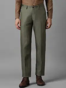 Louis Philippe Men Textured Mid Rise Slim Fit Pure Linen Formal Trousers