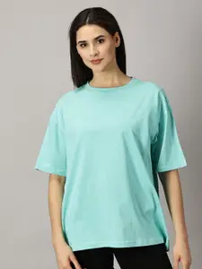 THE HOLLANDER Round Neck Drop-Shoulder Sleeves Cotton Oversized T-shirt