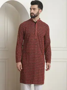 SOJANYA Geometric Embroidered Mandarin Collar Long Sleeves Straight Kurta