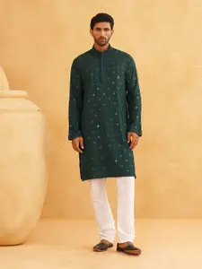 SOJANYA Geometric Embroidered Sequinned Pure Cotton Kurta with Churidar