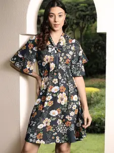 DressBerry Floral Print Flared Sleeve Mini Dress