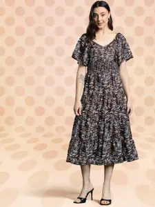 DressBerry Abstract Print Tiered A-Line Midi Dress