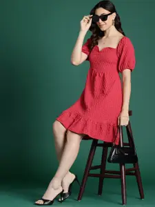 DressBerry Textured Sweetheart Neck  A-Line Dress