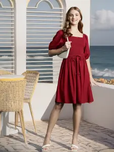 DressBerry Puff Sleeve A-Line Mini Dress with Belt