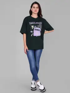 The Roadster Life Co. Green Graphic Printed Drop-Shoulder Sleeves Oversized T-shirt