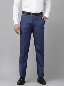Van Heusen Men Self Design Textured Slim Fit Formal Trousers