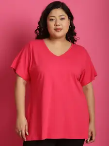 theRebelinme Plus Size Extended Sleeves V Neck Pure Cotton T-shirt