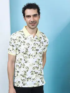 Crocodile Floral Printed Polo Collar Cotton Slim Fit T-shirt