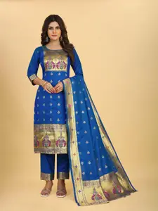 Royal Rajgharana Saree Ethnic Motifs Woven Design Zari Pure Silk Unstitched Dress Material