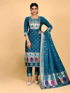 Royal Rajgharana Saree Ethnic Motifs Woven Design Zari Pure Silk Unstitched Dress Material