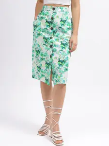ELLE Floral Print A-Line Knee-Length Regular Fit Mid-Rise Skirt