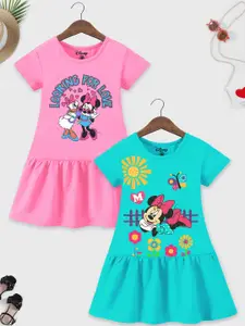 YK Disney Girls Pack of 2 Minnie Mouse Graphic Printed Cotton A-Line Dresses