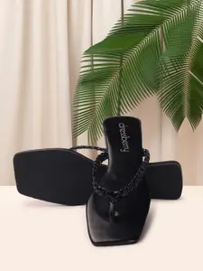 DressBerry Black Braided Open Toe Flats