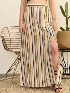 Berrylush Striped High Rise Flared Maxi Skirt