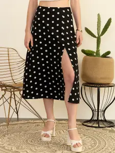 Berrylush Polka Dots Printed High Rise A-line Midi Skirt