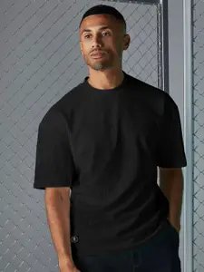 Maniac Textured Round Neck Seersucker Oversized T-shirt