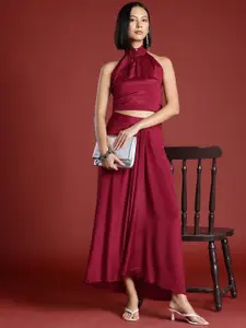 all about you Halter Neck Top With A-Line Pleated Skirt