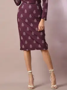 DressBerry Floral Print Knee-Length Straight Skirt