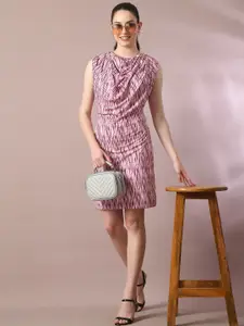 DressBerry Beige Tie & Dye Dyed Cowl Neck Sheath Dress