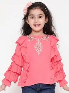 BAESD Girls Floral Embroidered Flutter Sleeves Top