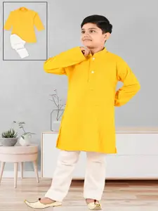 BAESD Boys Ethnic Motifs Embroidered Sequinned Mandarin Collar Kurta With Trousers