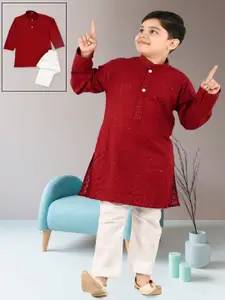 BAESD Boys Ethnic Motifs Regular Sequinned Straight Kurta With Trousers
