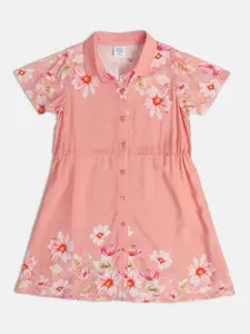 MINI KLUB Floral Printed Shirt Collar Cotton A-Line Dress