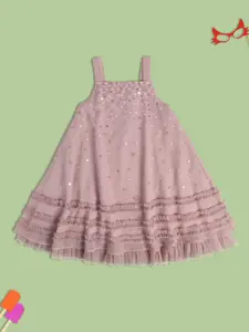 MINI KLUB Girls Sequin Embellished A-Line Dress