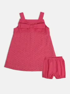MINI KLUB Polka Dot Printed Shoulder Straps Square Neck Cotton A-Line Dress With Bloomer