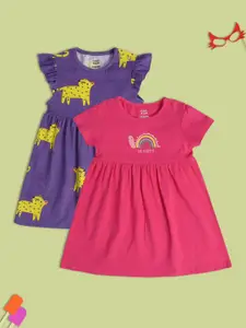 MINI KLUB Girls Pack Of 2 Printed Round Neck Cotton A-Line Dress