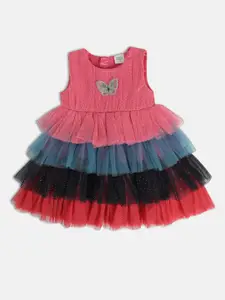 MINI KLUB Colourblocked Round Neck Cotton Fit & Flare Dress