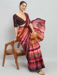 RACHNA Women Striped Satin Ready to Wear Saree
