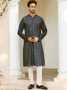 See Designs Striped Woven Design Sequined Straight Kurta